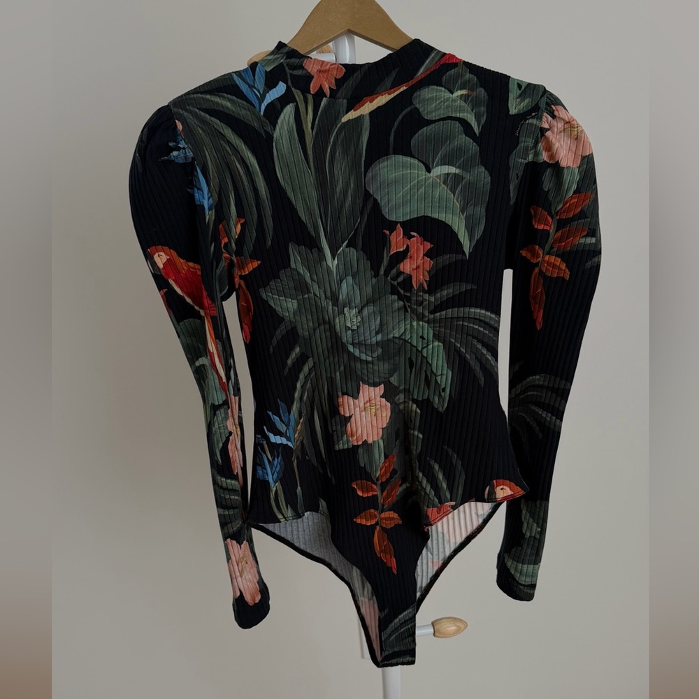 FARM Rio Black Floral Bodysuit